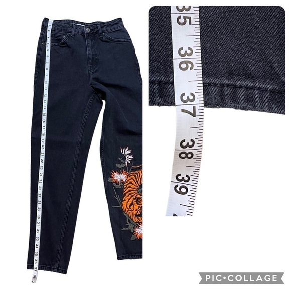 Topshop Moto Mom Tiger Embroidered Black Jeans - Sz 26 - Picture 12 of 13